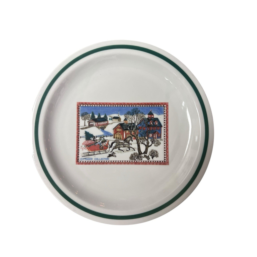 Otagiri Japan Fraser Collection Winter Sleigh Ride Plate 8.5” Vintage Christm